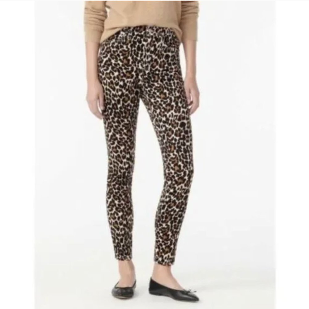J. Crew 10" Toothpick Pants Womens 26 Animal Print Corduroy Skinny